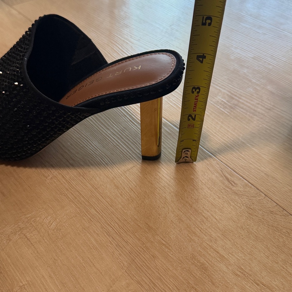 Kurt Geiger London Crystal Mule Heels Black Gold Heel - Picture 13 of 13
